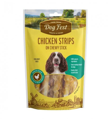 Dog Fest Treats - Natural Chicken Strips on a Chewy Stick Treats for Adult Dogs (90g)