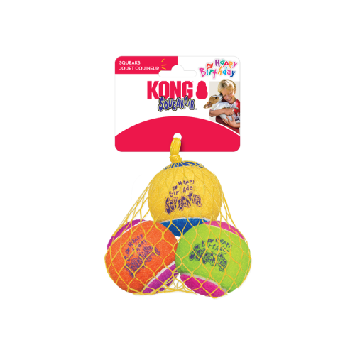 KONG Squeak Air Tennis Balls for Dogs to Chew and Play with - Birthday (Medium)