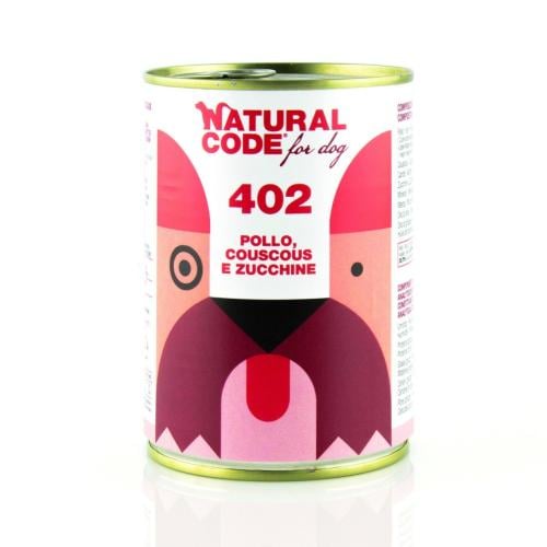 Natural Code - Natural Wet Food for Adult Dogs, Chicken Flavor with Couscous and Zucchini, (400g Can)