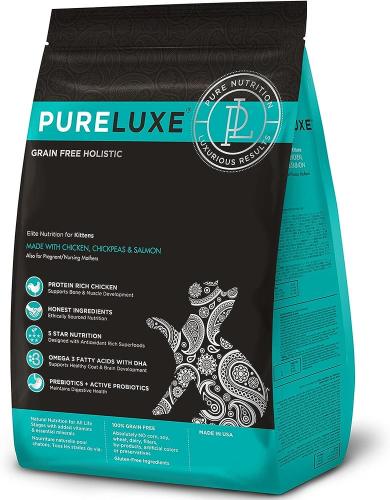 Pureluxe Elite - Special food for kittens, pregnant and lactating cats of all breeds - Chicken meal with salmon and chickpeas - 400g