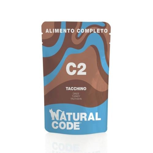 Natural Code - Natural Wet Food for Adult Cats, Turkey Flavor, (70g Bag)