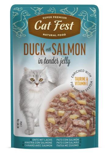 Cat Fest - Duck with Salmon in Soft Jelly, Omega-3 Rich Wet Food for Cats, Grain Free, 70g Pack