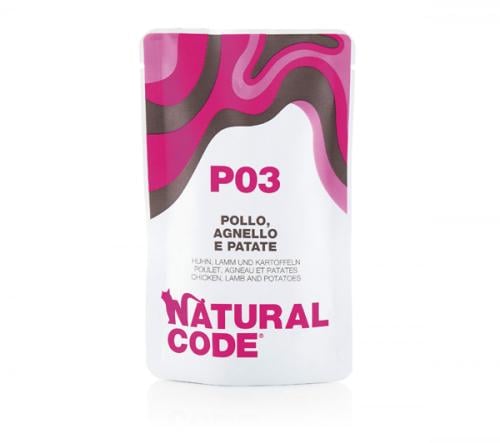 Natural Code - Natural Wet Food for Adult Cats, Potato & Beef with Chicken Flavor, 70g Bag