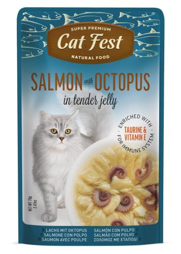 Cat Fest - Salmon with Octopus in Soft Jelly, Premium Wet Cat Food, High in Protein and Grain Free, 70g Pack