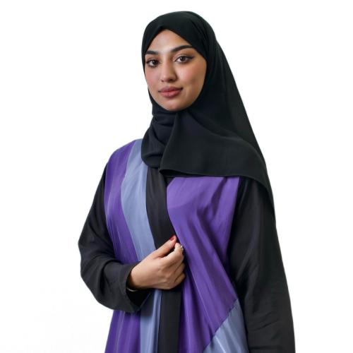 عباية حرير ياباني أسود وموف