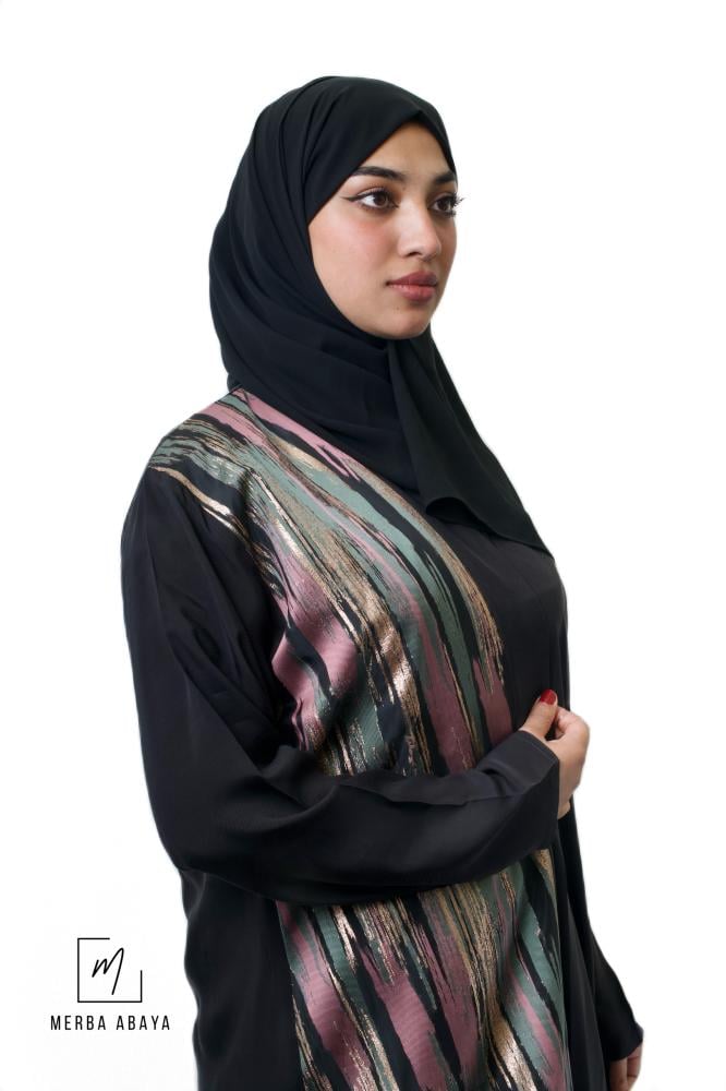 عباية حرير ياباني أسود مع قماش الأورجنزا التركي من جهة واحدة