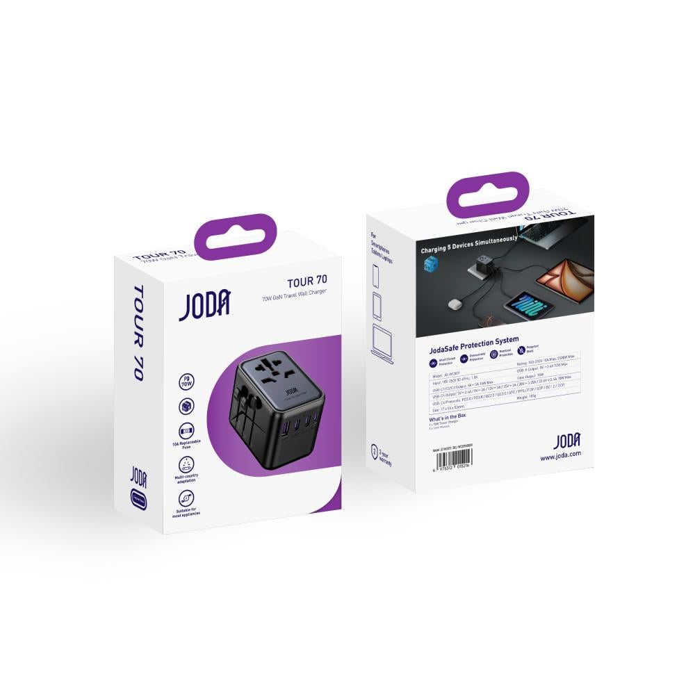 جودا  شاحن السفر  70 واط – بخمسة منافذ (USB-C 4 + 1 USB-A)