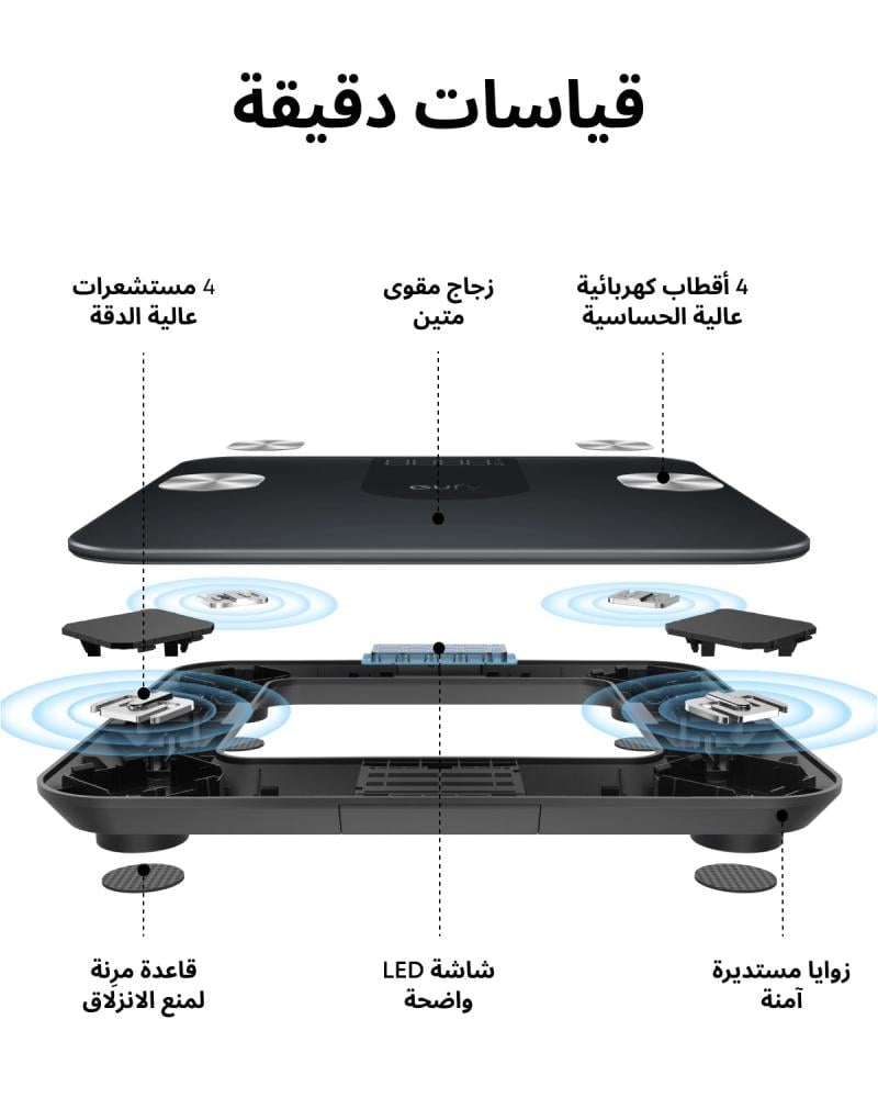 يوفي - ميزان  A1 الذكي مع 12 قياس للوزن ونسبة الدهون ومؤشر كتلة الجسم