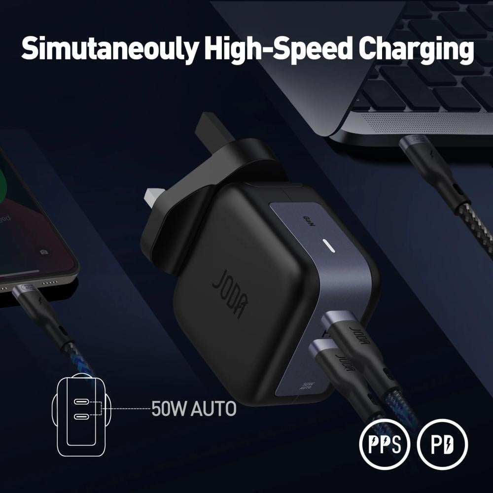جودا شاحن جداري 50 واط بمنفذين USB-C