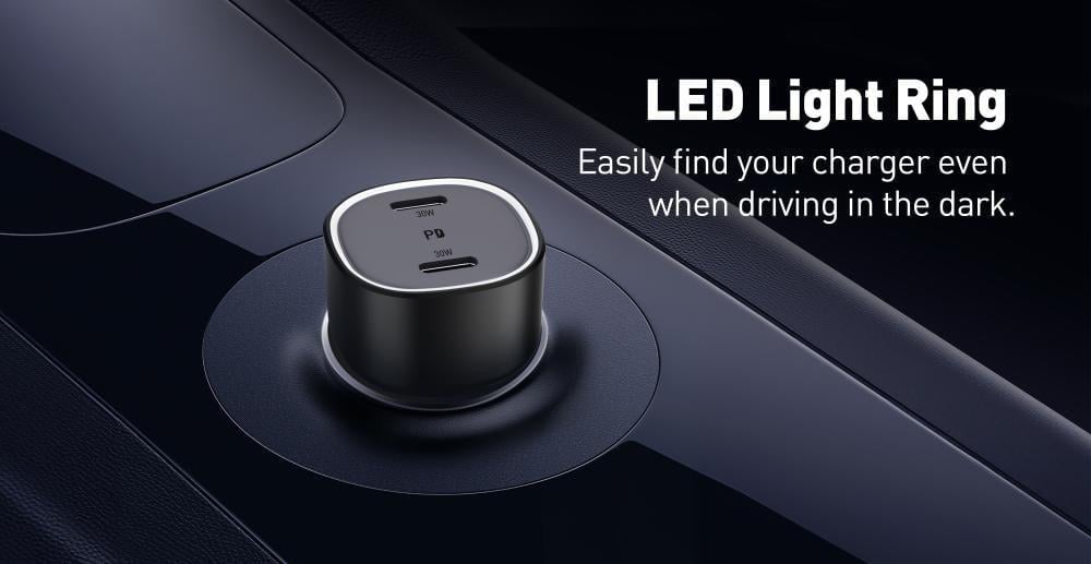 جودا شاحن سيارة 60W بمنفذين USB‑C مزدوج – أسود