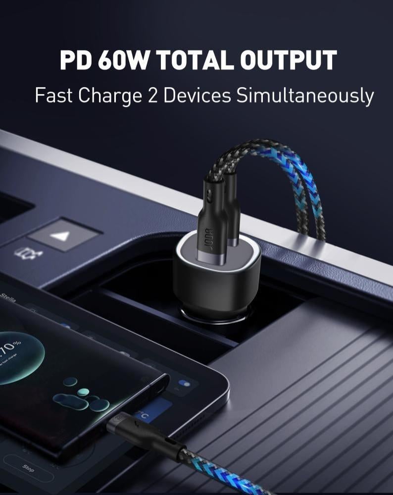 جودا شاحن سيارة 60W بمنفذين USB‑C مزدوج – أسود