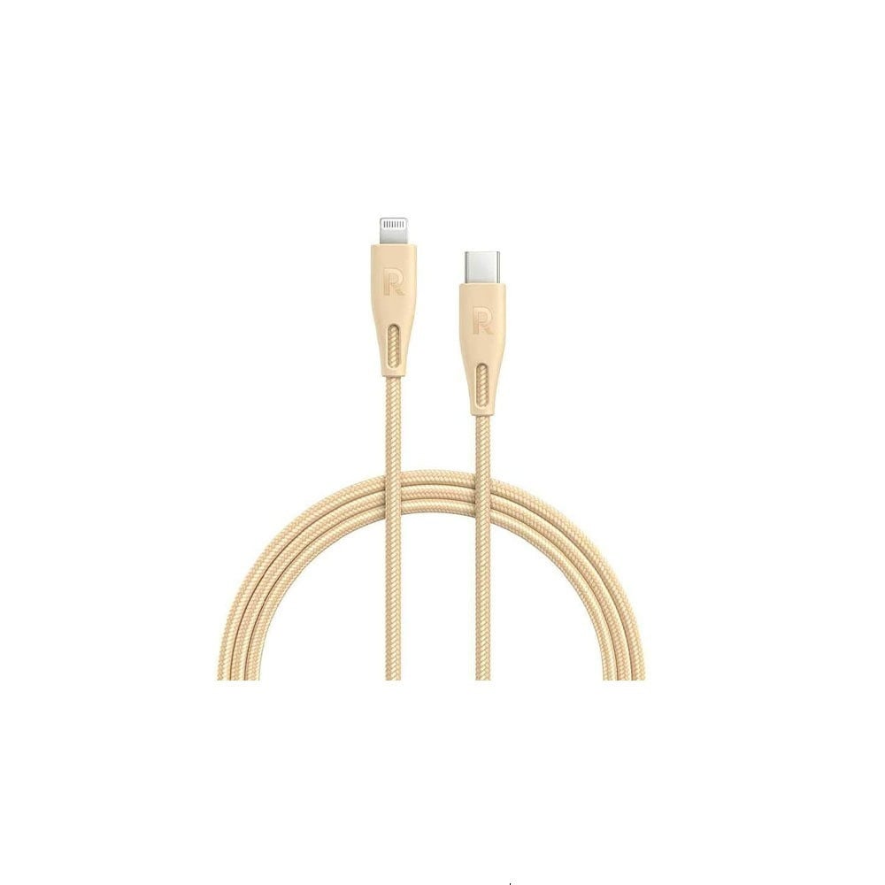 راف باور - كيبل نايلون تايب سي الى لايتننق 2 متر - ذهبي