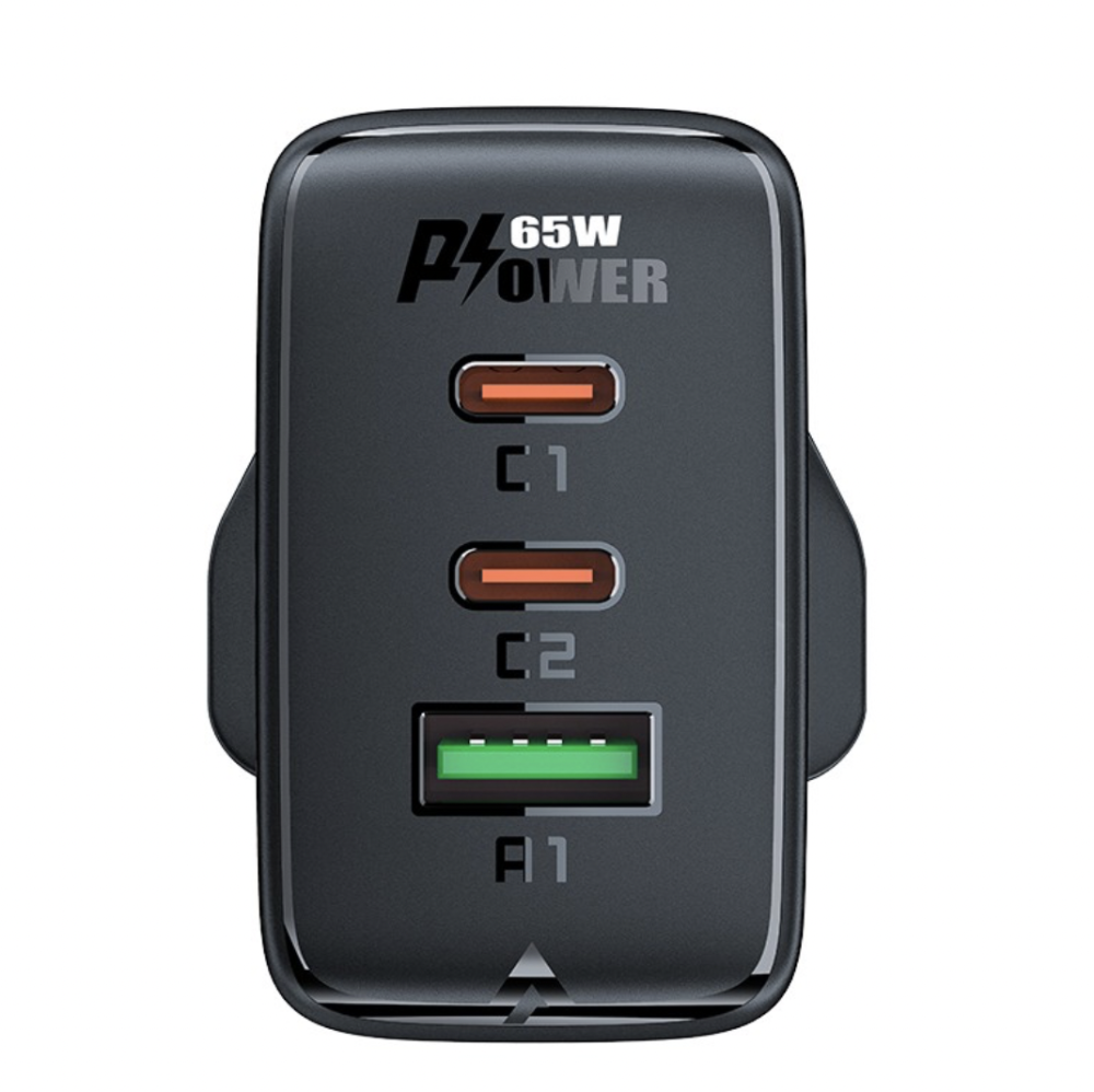 AceFast - شاحن جداري A44 بقوة 65 واط منفذين تايب سي ومنفذ يو اس بي - اسود