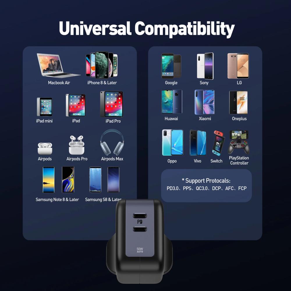 جودا شاحن جداري 50 واط بمنفذين USB-C