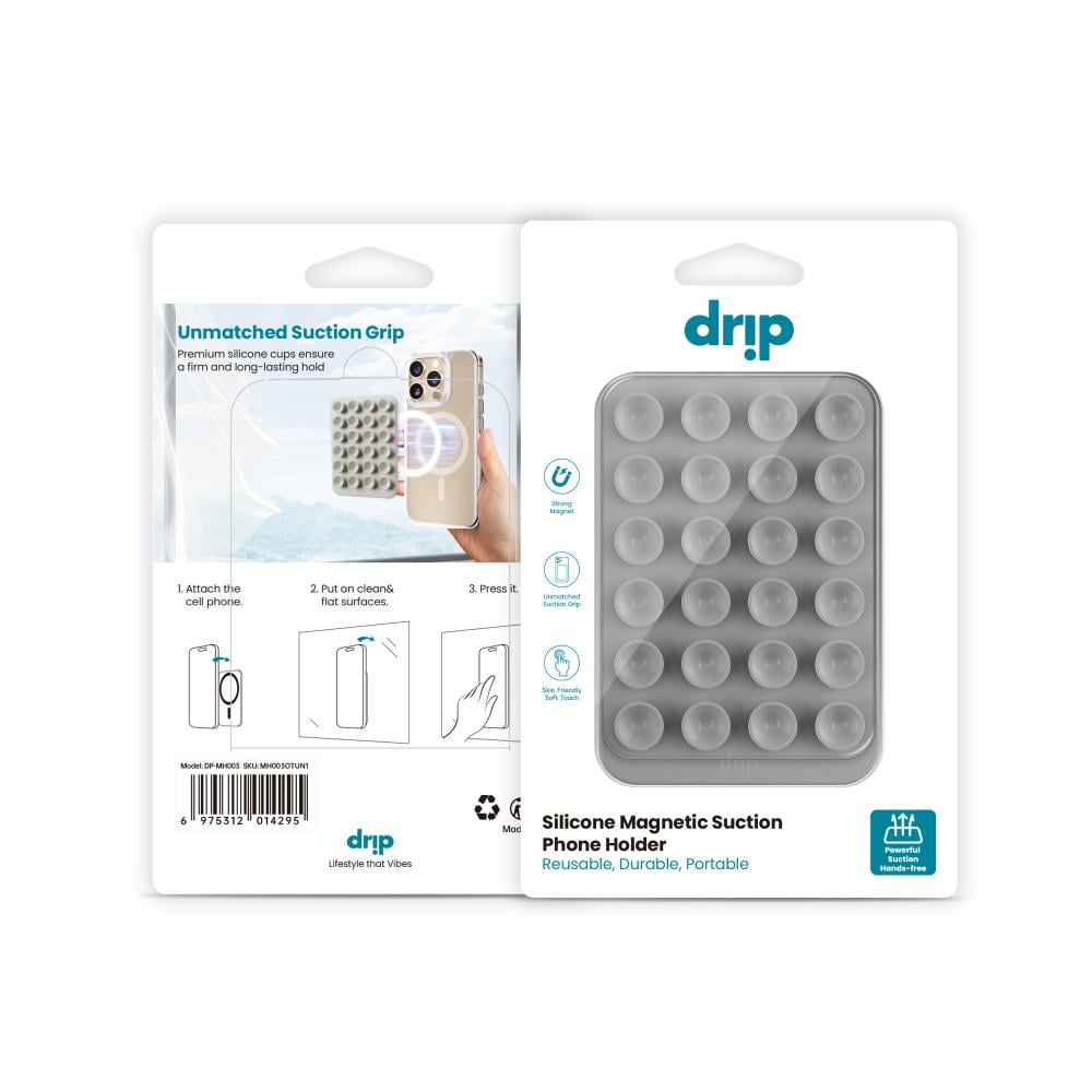 Drip حامل جوال مغناطيسي سيليكون مع اكواب شفط– رمادي تيتانيوم