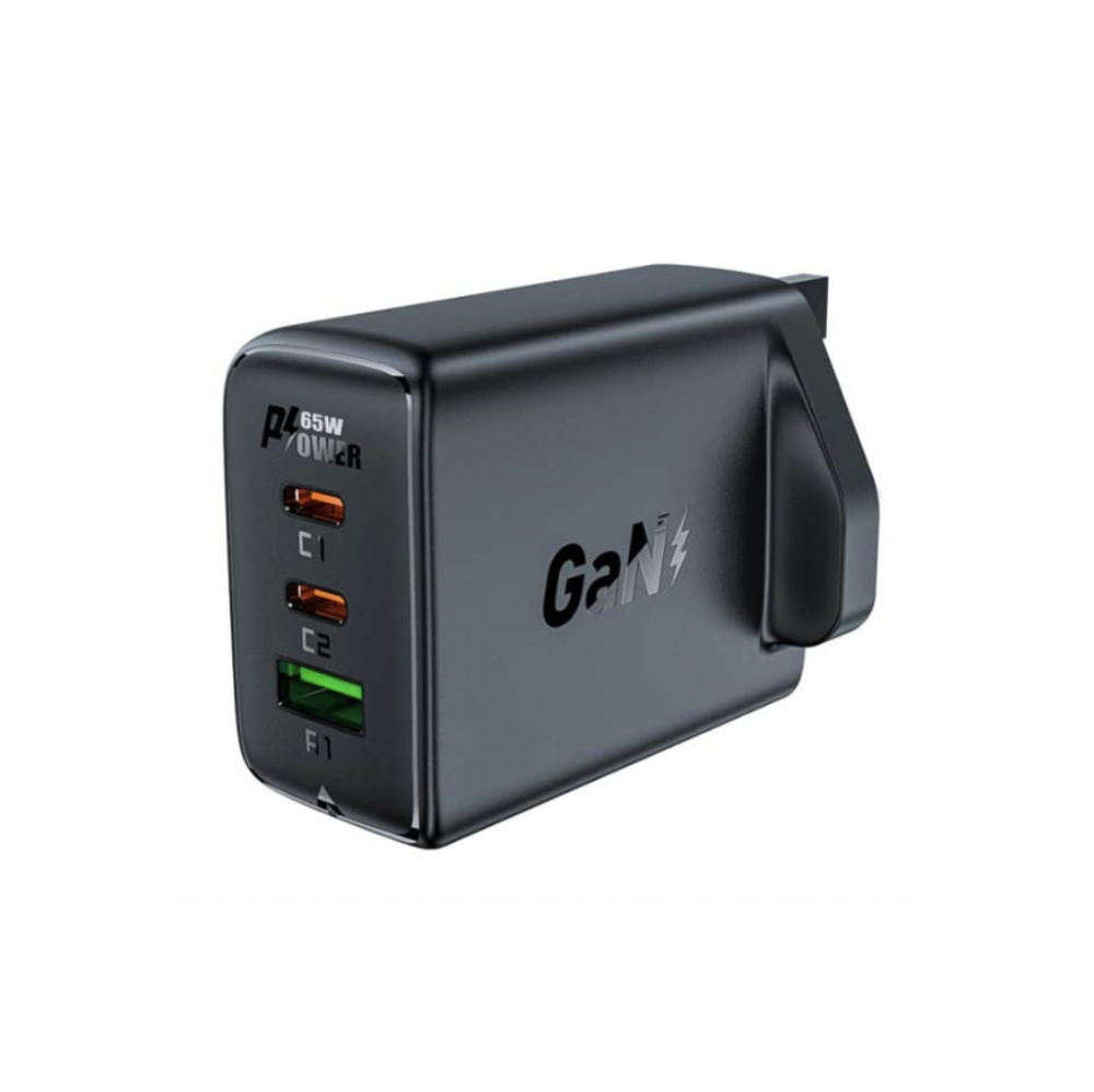 AceFast - شاحن جداري A44 بقوة 65 واط منفذين تايب سي ومنفذ يو اس بي - اسود