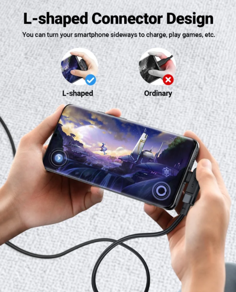 AceFast - كيبل تايب سي الى تايب سي بقوة 100 واط الومنيوم بطول 2 متر زاوية قائم - اسود