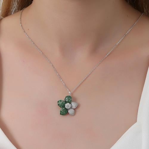 سلسال فضة 925 باحجار زركون الماسية و الاخضر - سلسا...