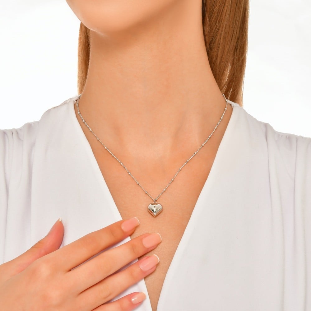 قلادة فضة نسائية على شكل قلب - قلادة  السلام