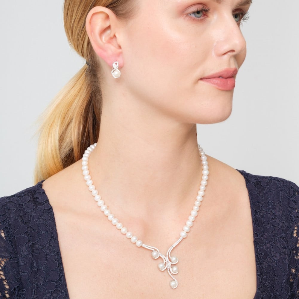 طقم لولو ناعم - عقد لؤلؤ طبيعي زراعي - فضة عيار 925