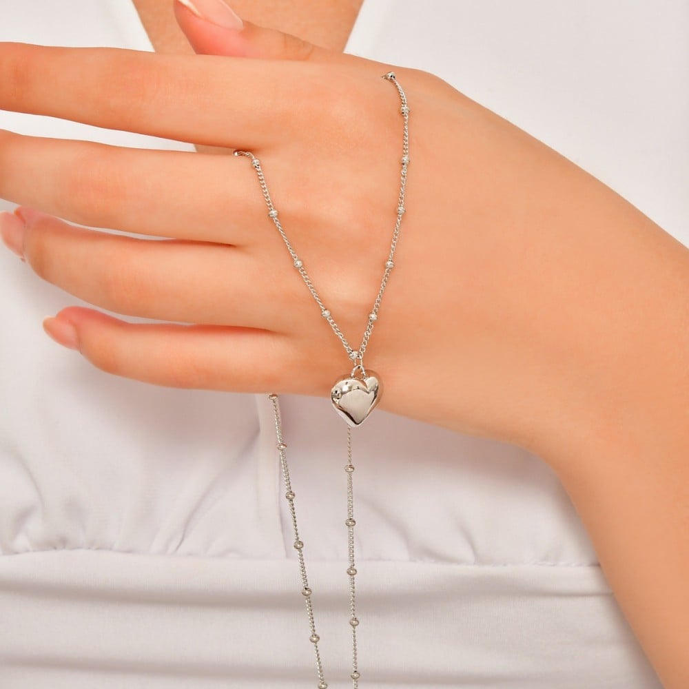 قلادة فضة نسائية على شكل قلب - قلادة  السلام