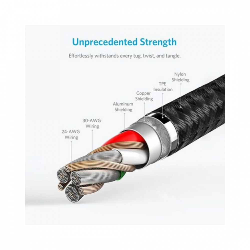 ANKER -كيبل ايفون USB طول 0.9m - اسود - م /A8012 ماركة انكر