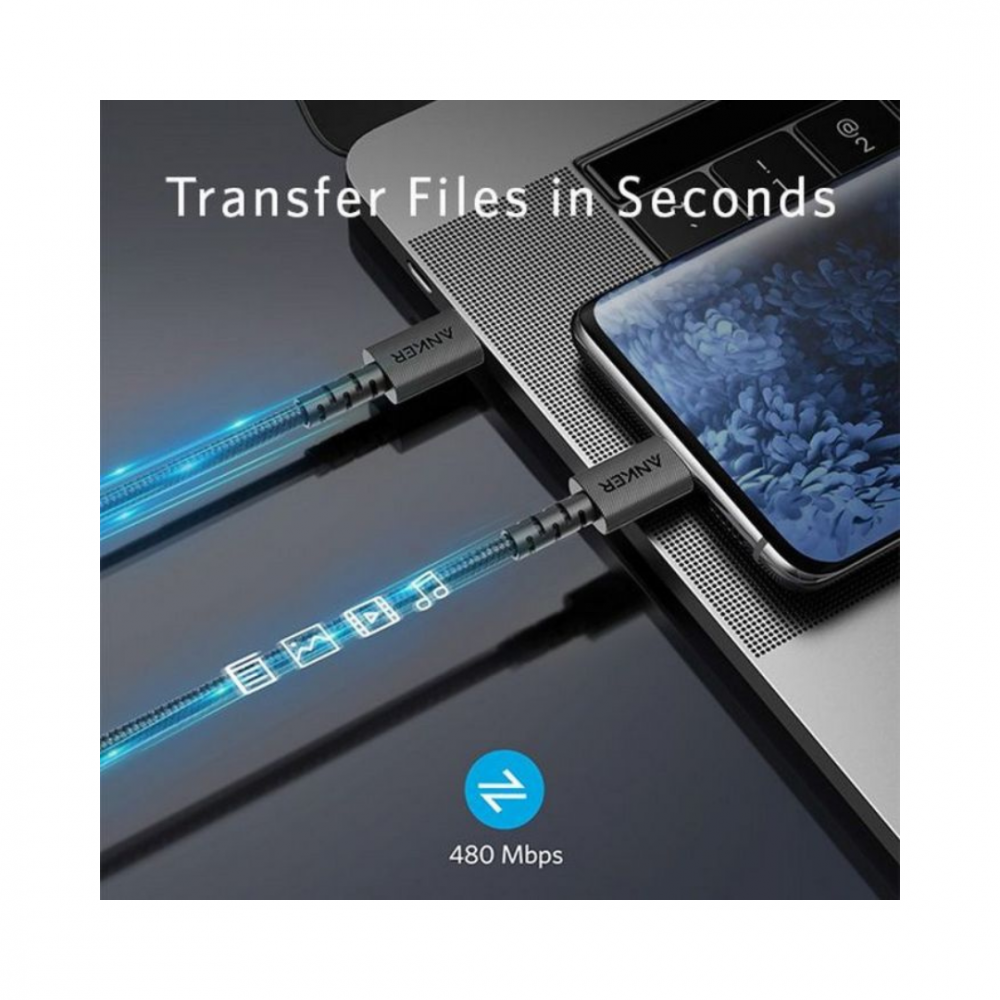 ANKER -كيبل ايفون USB طول 0.9m - اسود - م /A8012 ماركة انكر