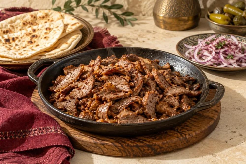 شاورما لحم منزلية مع الخبز والخضار