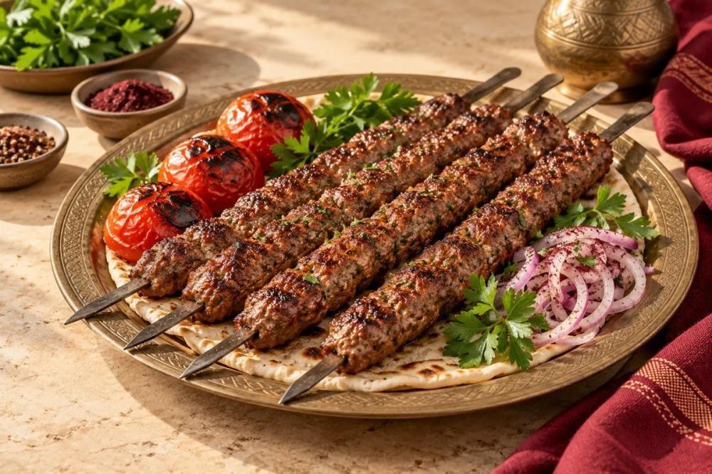 أسياخ كباب لحم مشوية مع مقبلات