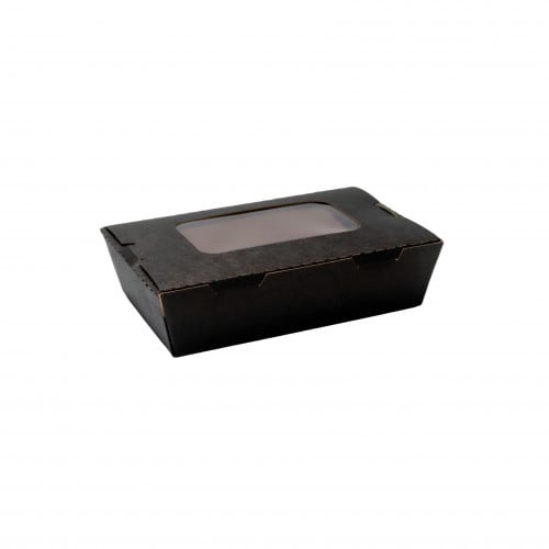 علبه طعام اسود 500 مل ورق كرافت بنافذة بلاستيك شفاف 200 حبة