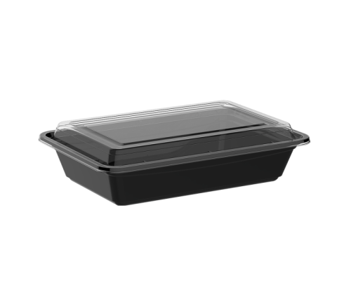 علب ميكرويف مستطيل  اسود  مع غطاء شفاف 38 انز 1100مل 150 حبة