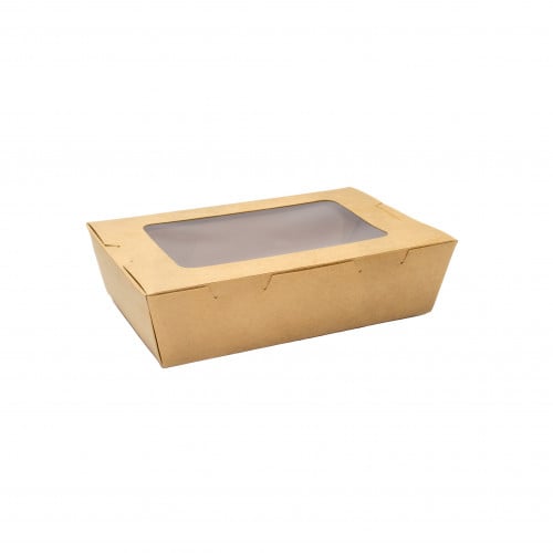 علبه طعام 1200 مل ورق كرافت بنافذة بلاستيك شفاف 200 حبة