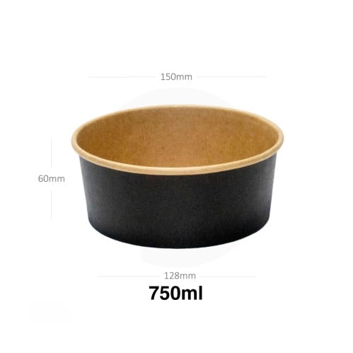 علبة سلطة 750 مل اسود ورق كرافت 300 حبة بغطاء