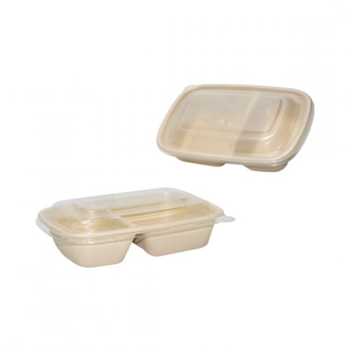 علب طعام صحي 900 مل مستطيلة  من قصب السكر بغطاء شفاف 300 حبه