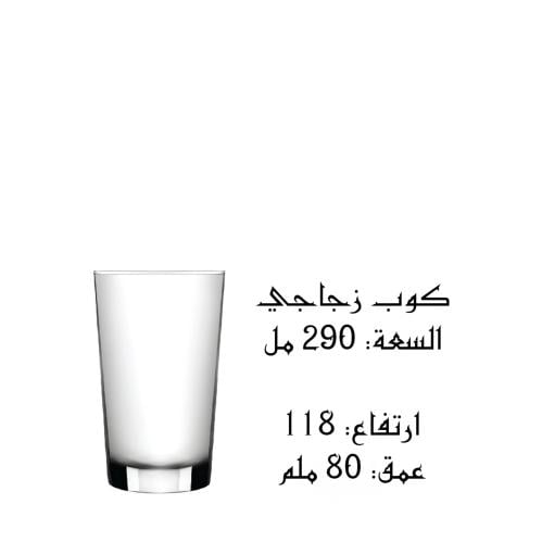 كوب زجاجي  السعة: 290 مل  ارتفاع: 118 عمق: 80 ملم
