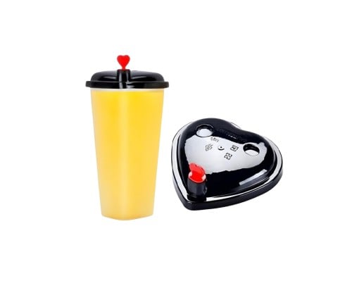 اكواب بلاستيك حراري بشكل قلب 500 ملى بغطاء أسود وقلب أحمر(500 حبة)