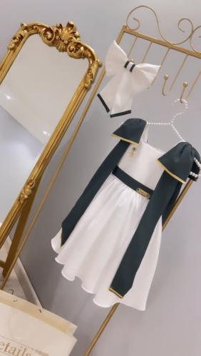 فستان أبيض أخضر جديد