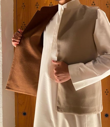 سديري جوخ دبل فيس رمادي + بني