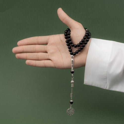 سبحة حجر طبيعي لون أسودKH23