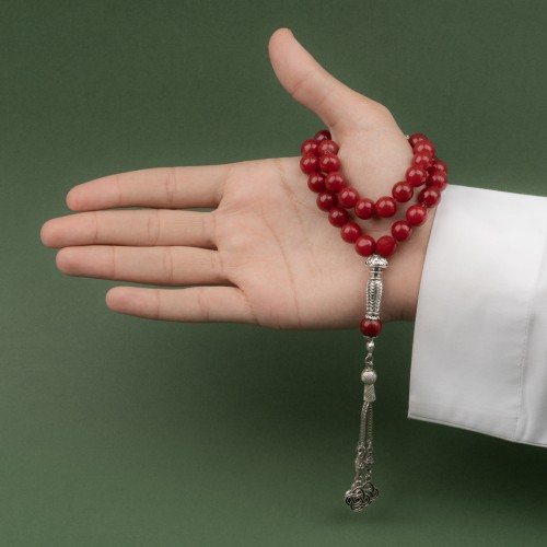 سبحة حجر طبيعي لون عنابيKH25