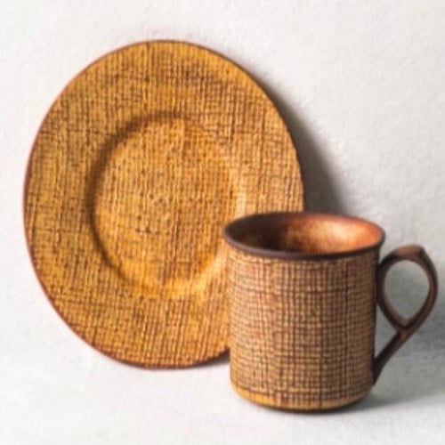 كوب ceramic بني بنمط ياباني صناعة يدوية