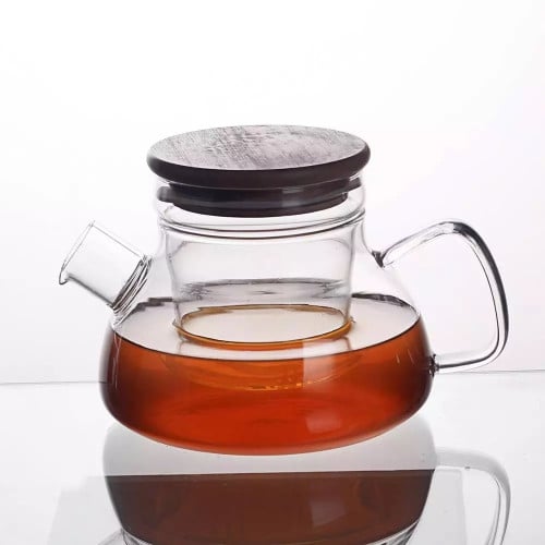 ابريق شاي زجاجي بغطاء خشبي