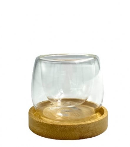 دبل كوب زجاجي بقاعدة خشبية 50ml