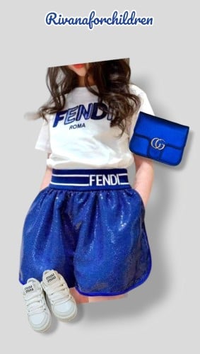 طقم بناتي شورت من الترتر النيلي الانيق