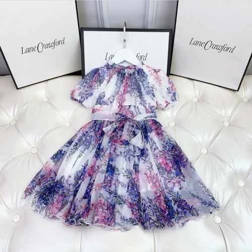 فستان بناتي مورد مع حزام  على الوسط