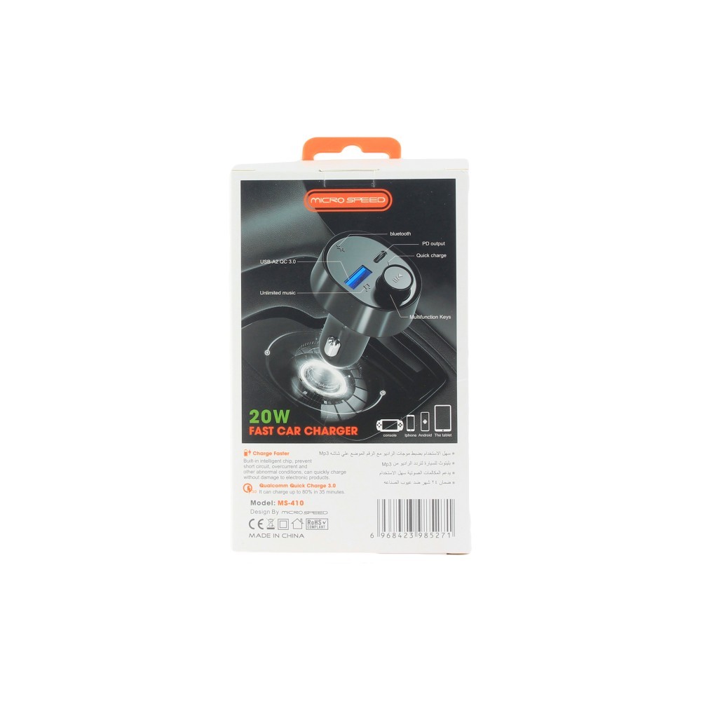 MICRO SPEED - شاحن سيارة بمنفذ USB+PD + بلوتوث MP3 م/MS410 ماركة ميكرو سبيد