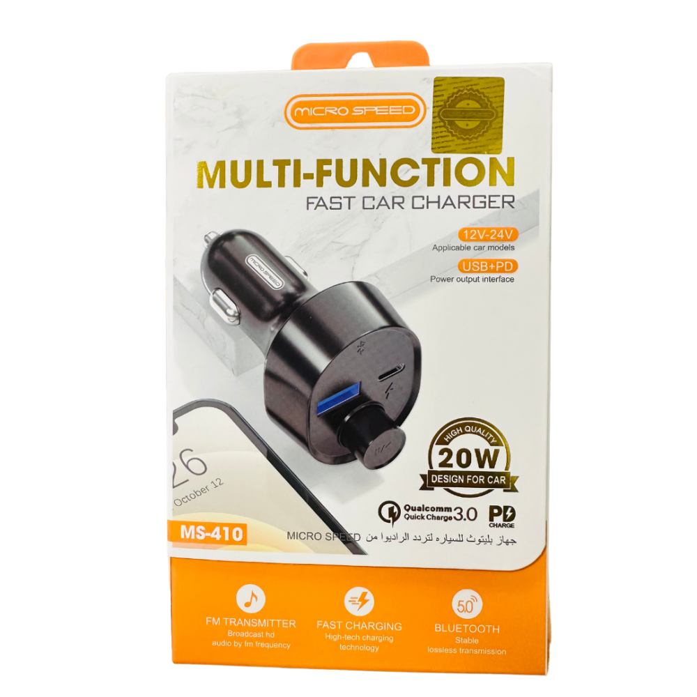 MICRO SPEED - شاحن سيارة بمنفذ USB+PD + بلوتوث MP3 م/MS410 ماركة ميكرو سبيد