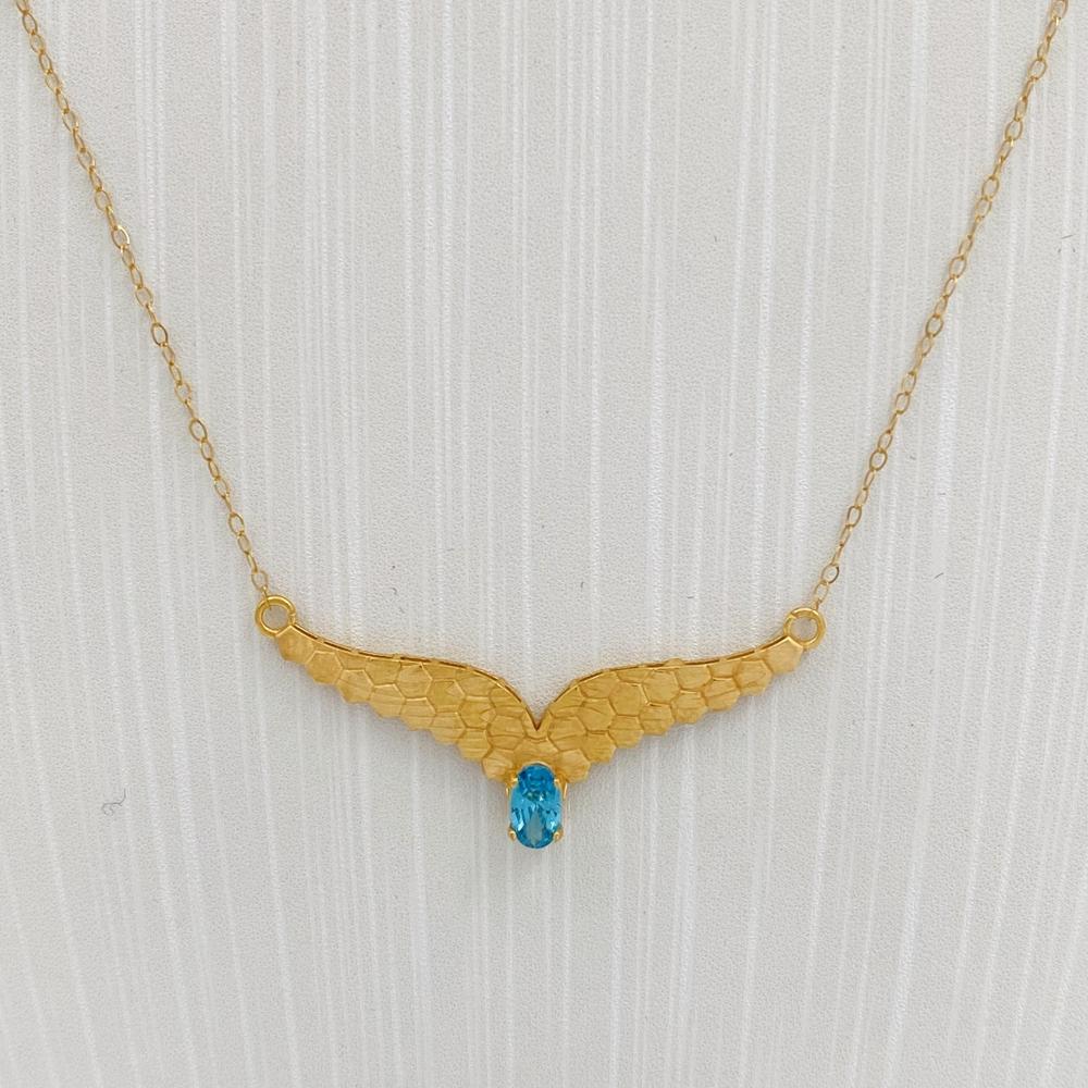 طقم جناح الصقر ذهب عيار 21 الوزن 3.78 جرام بفص تركواز