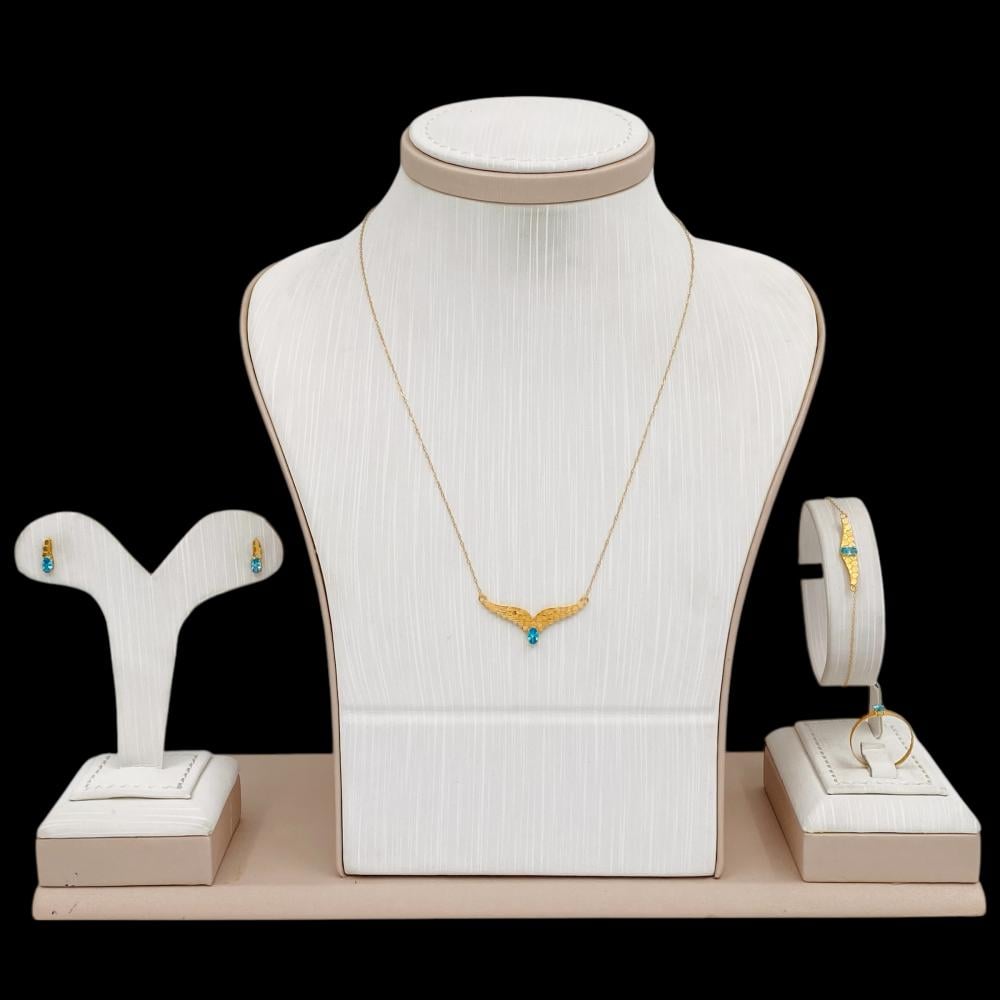 طقم جناح الصقر ذهب عيار 21 الوزن 3.78 جرام بفص تركواز