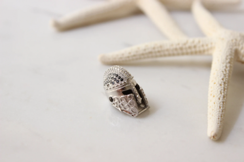 Helmet Beads, Warrior Beads, Radium Plated, Cubic Zirconia